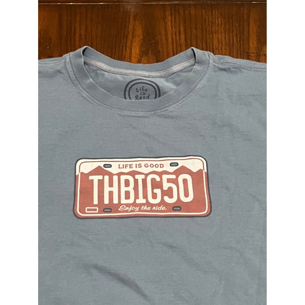 Life is Good The Big Fifty Men's Short Sleeve Blue T-shirt Large 50 Years Old - Picture 2 of 7